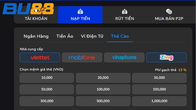 Hướng dẫn nạp tiền làm vốn trên nhà cái Bu88
