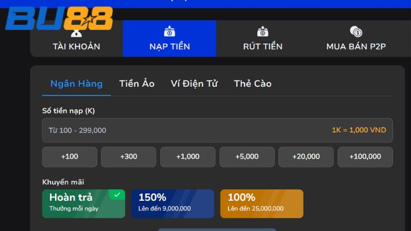 Những kênh nạp tiền và rút tiền Bu88 hiện đại