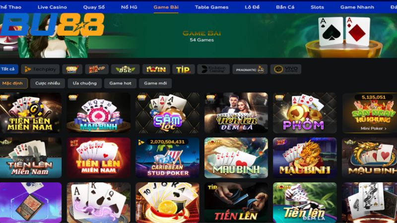 Thể loại game bài đổi thưởng tại BU88